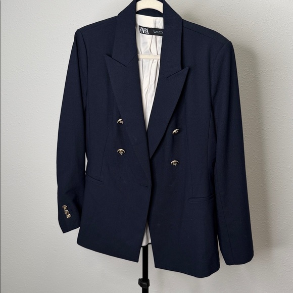 Zara Jackets & Blazers - Zara Navy Blue Double-Breasted Blazer